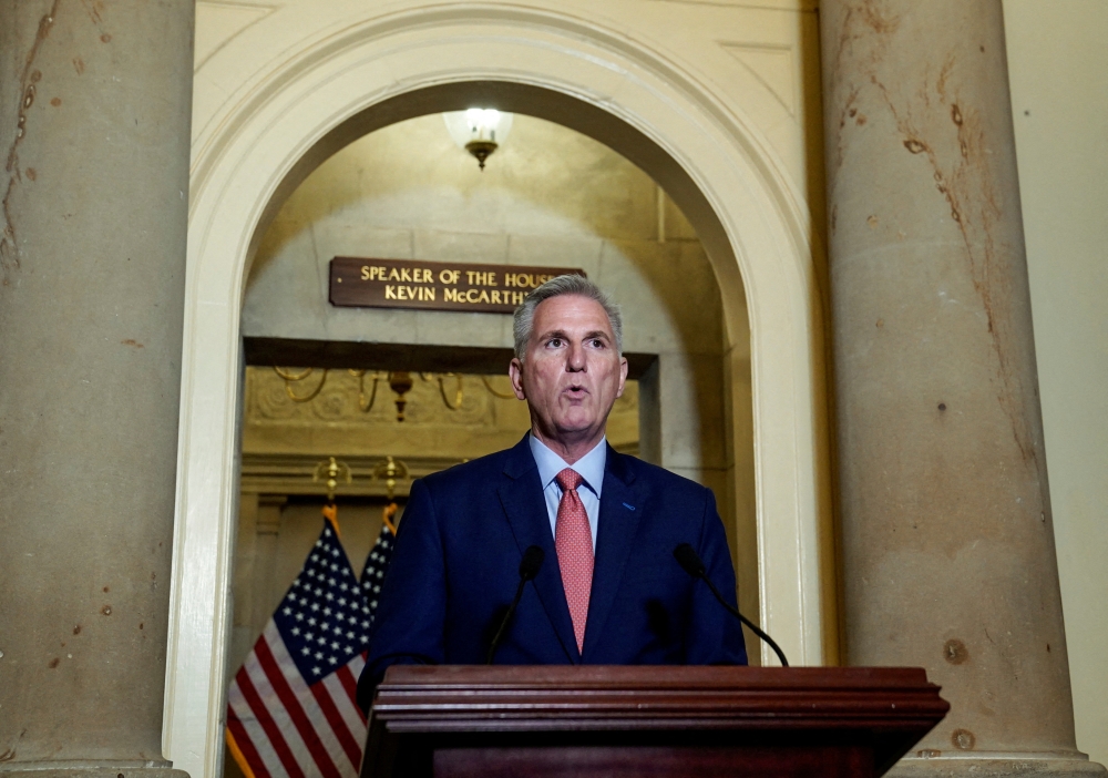 US House Speaker Kevin McCarthy said the House of Representatives will vote on an appropriations measure today that would open debate on four fiscal 2024 spending bills. — Reuters pic