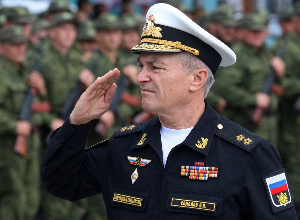 Commander of the Russian Black Sea Fleet Vice-Admiral Viktor Sokolov salutes during a send-off ceremony for reservists drafted during partial mobilisation, in Sevastopol, Crimea September 27, 2022. ― Reuters file pic