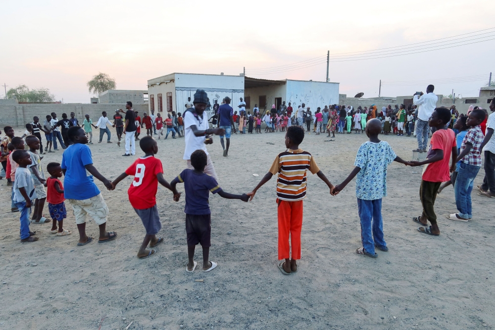 General Kidi and Ganja Famer, members of the Nuba Mountain Sound band, train children to dance in Port Sudan, in Sudan, September 26, 2023. — Reuters pic