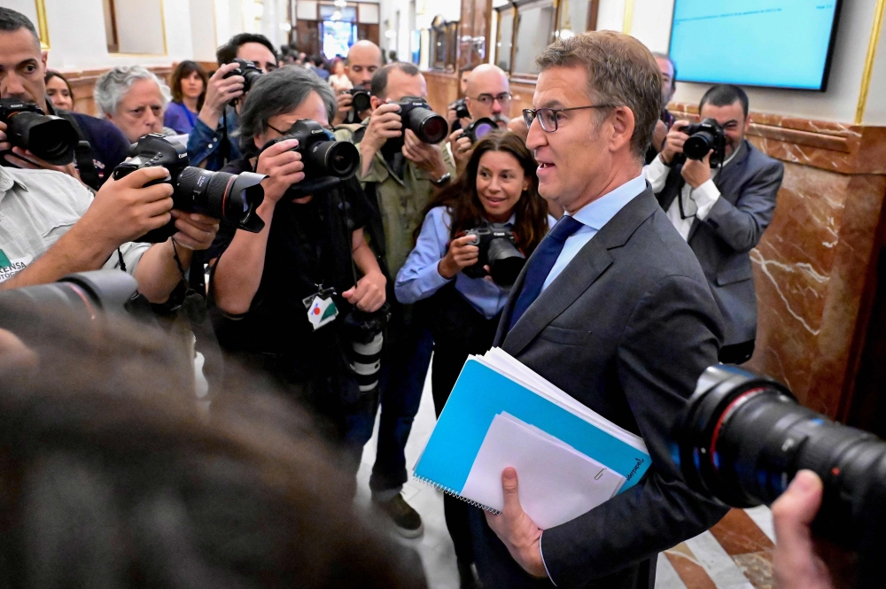 Alberto Nunez-Feijoo saw his bid to become Spain’s next prime minister rejected by parliament yesterday, with the right-wing opposition leader lacking the support to pass a key vote. — AFP pic
