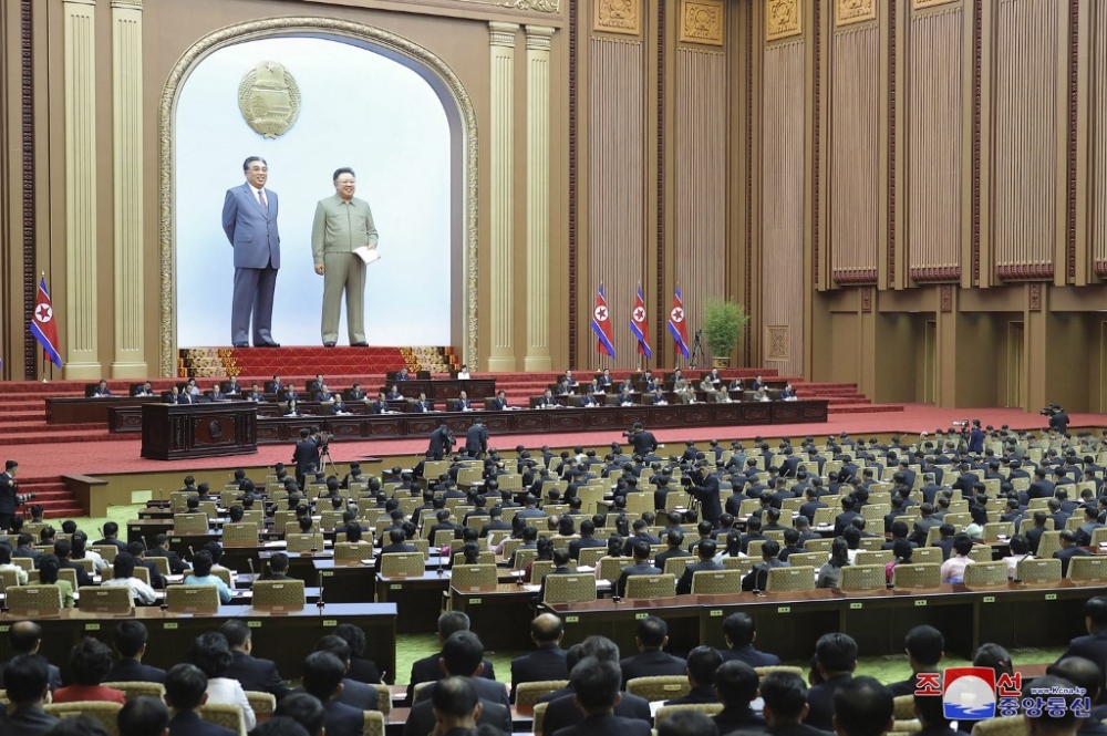 This undated picture released by North Korea's official Korean Central News Agency (KCNA) on September 28, 2023 shows the 9th Session of the 14th Supreme People's Assembly of the DPRK at the Mansudae Assembly Hall in Pyongyang. — KCNA VIA KNS / AFP
