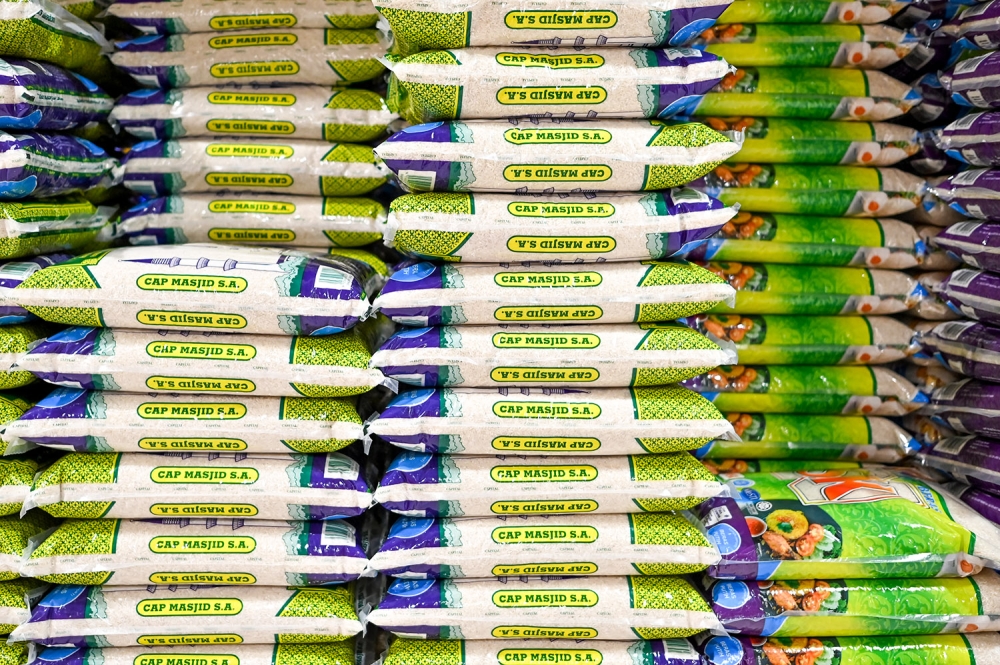 Packets of imported rice sold at the supermarket in Kuala Lumpur on September 19, 2023. ― Picture by Miera Zulyana