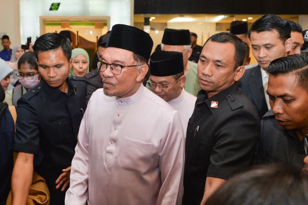 Prime Minister Datuk Seri Anwar Ibrahim arrives at the launch of Tabung Haji’s 60th anniversary celebration in Kuala Lumpur September 29, 2023. — Picture by Miera Zulyana