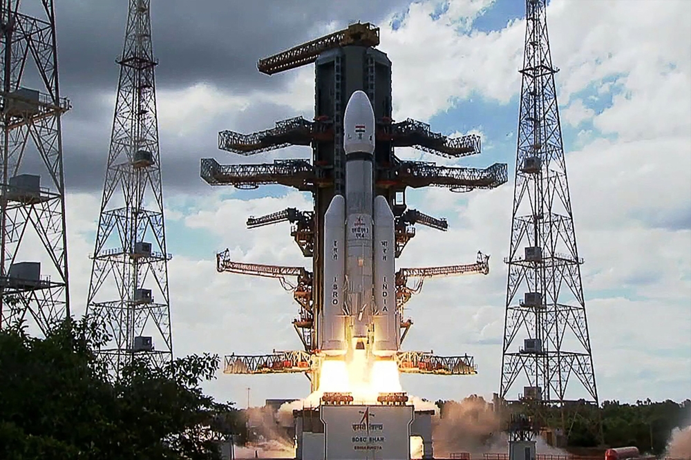 This screen grab made from video footage from ISRO via AFPTV taken on July 14, 2023 shows an Indian Space Research Organisation (ISRO) rocket carrying the Chandrayaan-3 spacecraft lifting off from the Satish Dhawan Space Centre in Sriharikota, an island off the coast of southern Andhra Pradesh state. — AFP pic