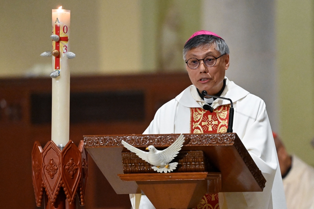 In this file picture Stephen Chow Saw-Yan, Bishop of Hong Kong, attends a mass at the Catholic Cathedral of the Immaculate Conception in Hong Kong on May 24, 2023. ― AFP pic