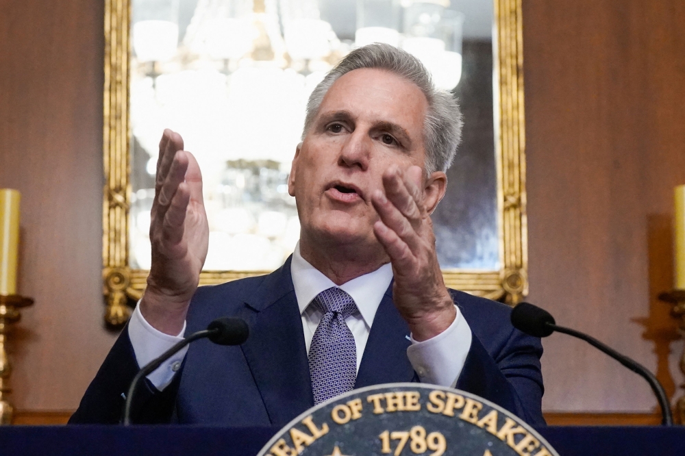 Top US House Republican Kevin McCarthy could face an untimely end to his role as speaker if party hardliners oust him, for averting a costly government shutdown yesterday with a stopgap bill that drew more support from Democrats than Republicans. — Reuters pic
