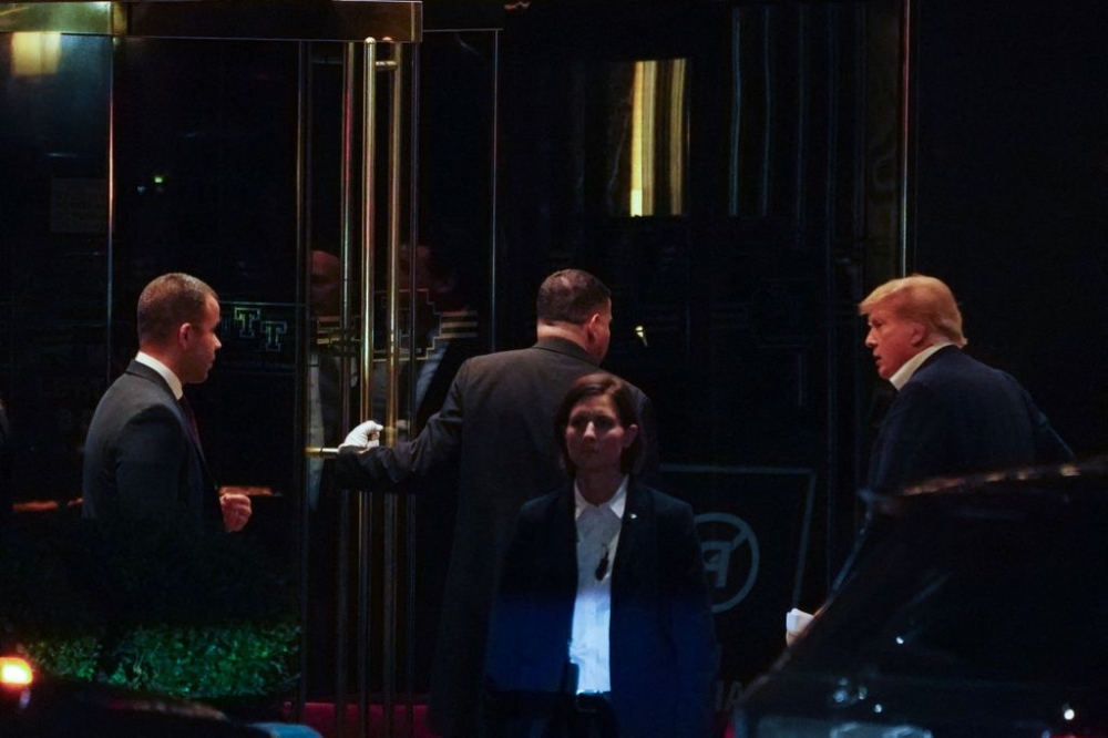 Former US President Donald Trump arrives at Trump Tower, ahead of his appearance in a civil fraud trial in New York City, US, October 1, 2023. — Reuters pic