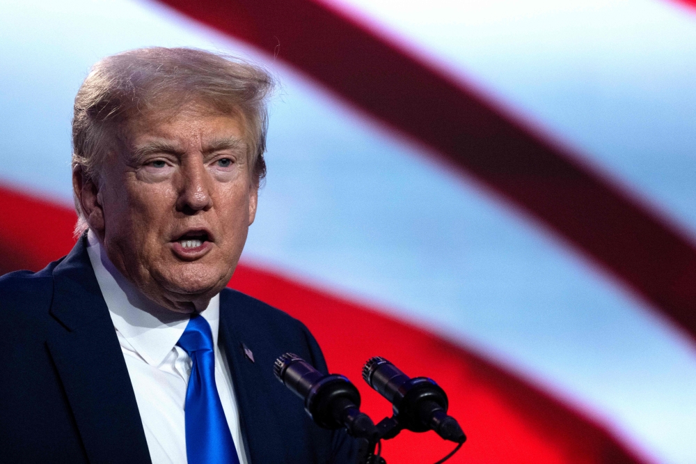 Former US President and Republican presidential hopeful Donald Trump speaks during the Pray Vote Stand summit at the Omni Shoreham hotel in Washington, DC September 15, 2023. — AFP pic