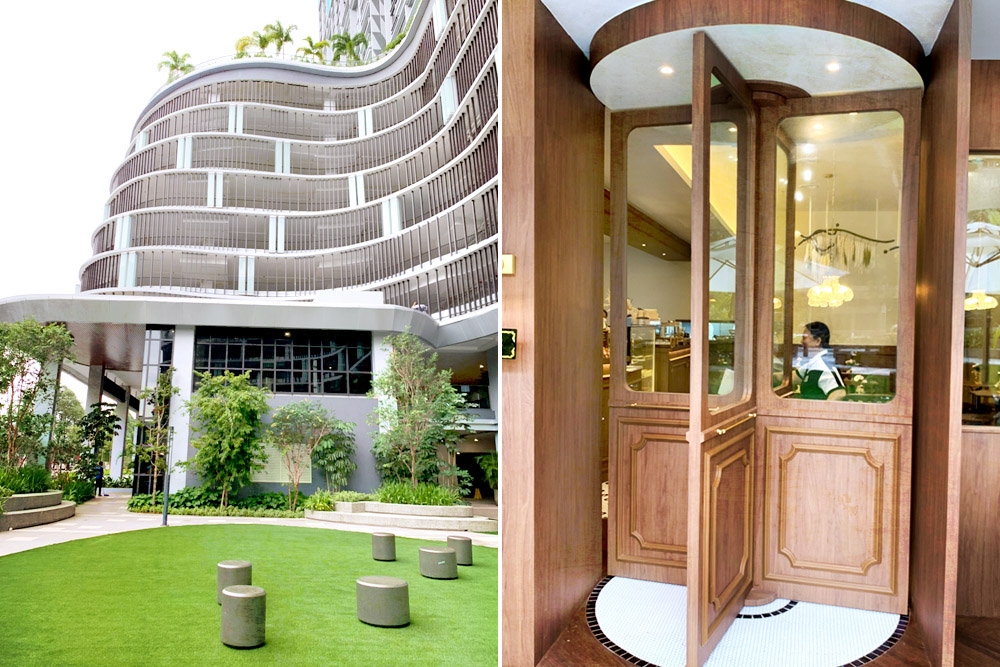 Alabaster curves, green lawn and the iconic revolving door.