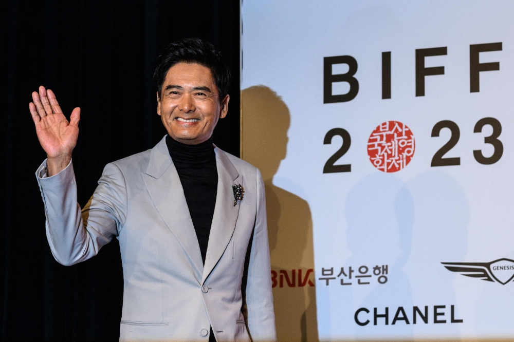 Hong Kong actor Chow Yun Fat arrives for a press conference at the 28th Busan International Film Festival (BIFF) in Busan October 5, 2023. — AFP pic