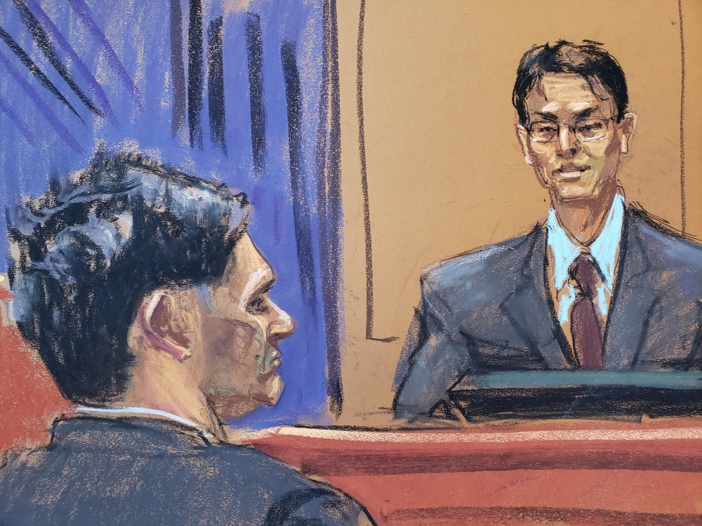 Gary Wang testifies during Sam Bankman-Fried fraud trial over the collapse of FTX, the bankrupt cryptocurrency exchange, at Federal Court in New York City October 5, 2023, in this courtroom sketch. — Reuters pic