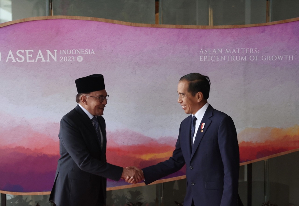 Prime Minister Datuk Seri Anwar Ibrahim with Indonesian President Joko Widodo during a bilateral meeting to attend the 42nd Asean Summit 2023 in West Manggarai town, Flores, Indonesia. — Bernama pic