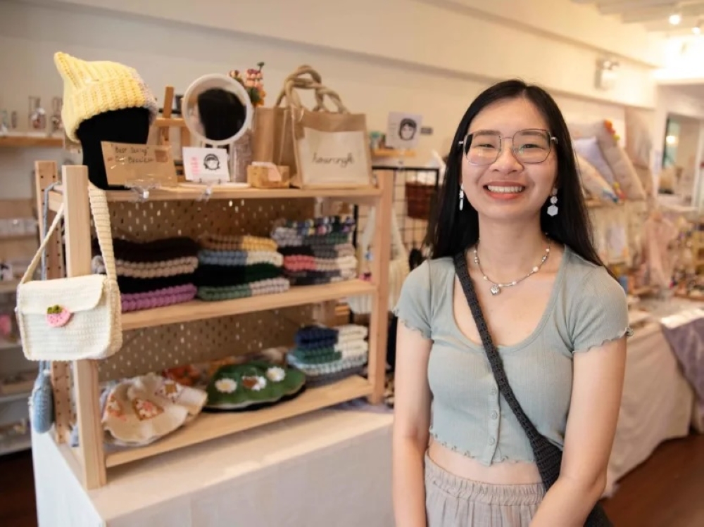 Bernice Lee at crochet business Hourcraft's physical store at Curbside Crafters on Oct 6, 2023. — TODAY pic