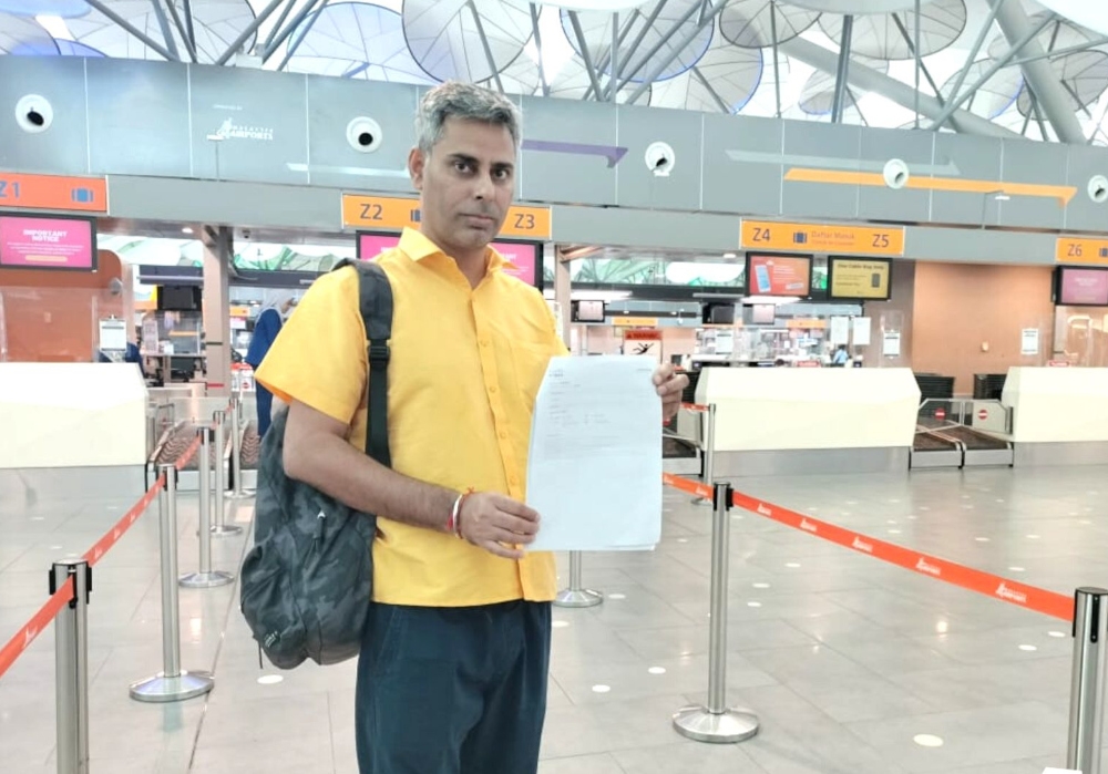 Indian national Vipin Singh who was scheduled to depart for Bangkok, Thailand on a MYAirline flight at 3.55pm today said he was only aware of the suspension when he arrived at the Kuala Lumpur International Airport Terminal 2 (KLIA2) at 1.30pm after finding that all the check-in counters under the airlines were closed. — Picture from X/Bernama 