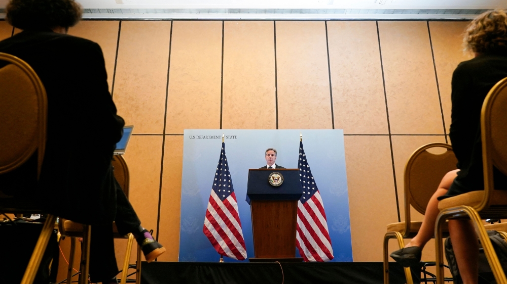 US Secretary of State Antony Blinken speaks during a press conference in Tel Aviv, on October 12, 2023. — AFP pic