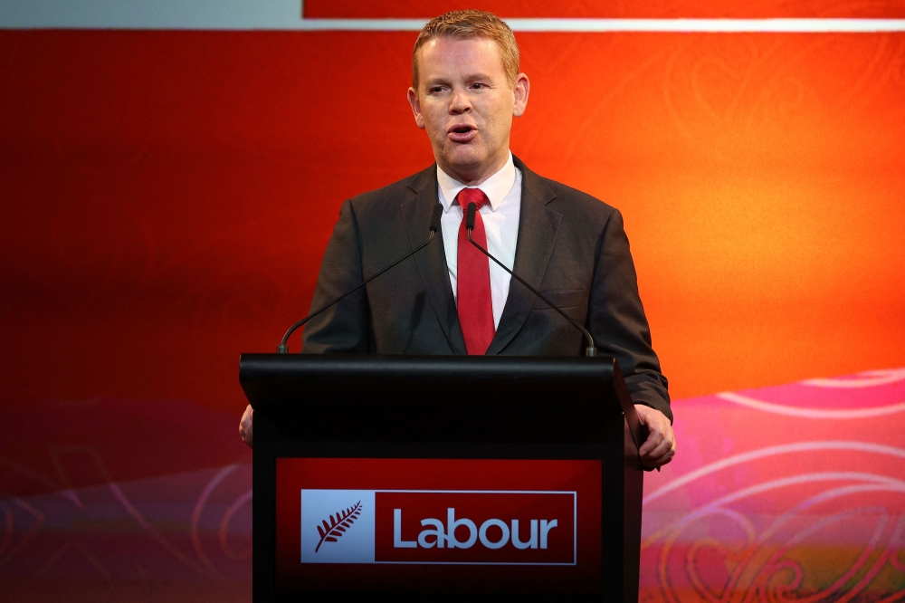 New Zealand’s Prime Minister Chris Hipkins speaks at the Labour Party election event during the 2023 New Zealand general election at Lower Hutt in Wellington on October 14, 2023. — AFP pic