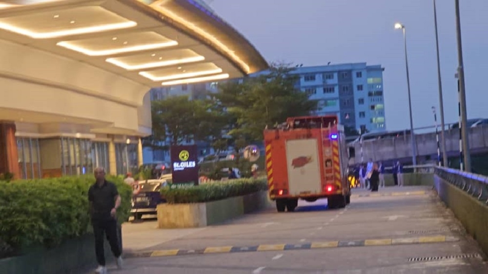 A Fire and Rescue Department vehicle was seen outside Mid Valley Southkey shopping centre in Johor Baru. — Picture via social media