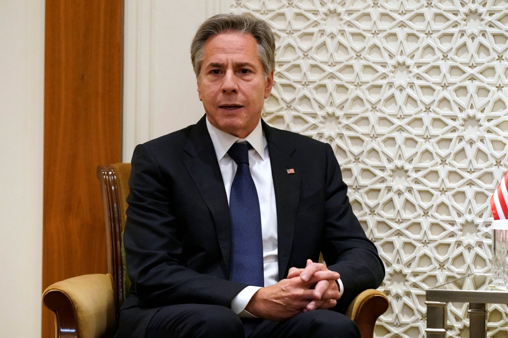 US Secretary of State Antony Blinken metts with the Saudi Foreign minister at the Ministry of Foreign Affairs in Riyadh on October 14, 2023. — Reuters pic