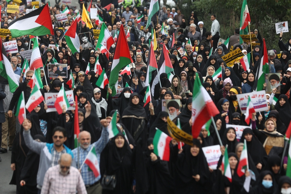 Iranians attend a rally in support of Palestinians. — Reuters pic/Majid Asgaripour/WANA (West Asia News Agency)