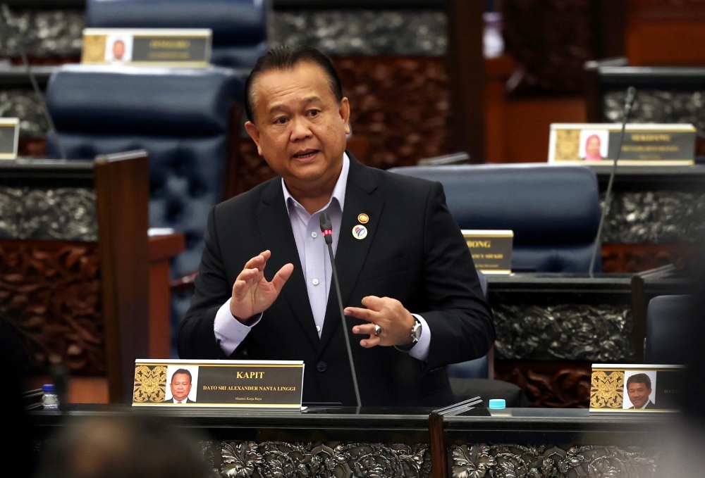 Works Minister Datuk Seri Alexander Nanta Linggi at the Parliament in Kuala Lumpur October 16, 2023. — Bernama pic
