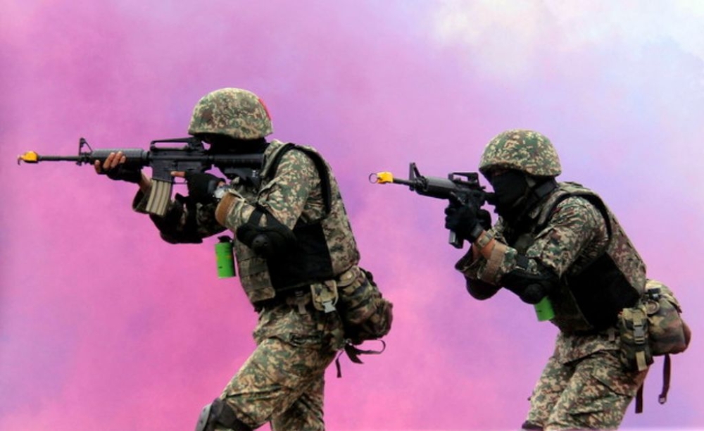 File picture shows members of the Malaysian Army in action during 'Operation In Built Up Area' (OBUA) training at Army Combat Training Center (PULADA) in Ulu Tiram, Johor Baru, Oct 30, 2017. — Bernama pic