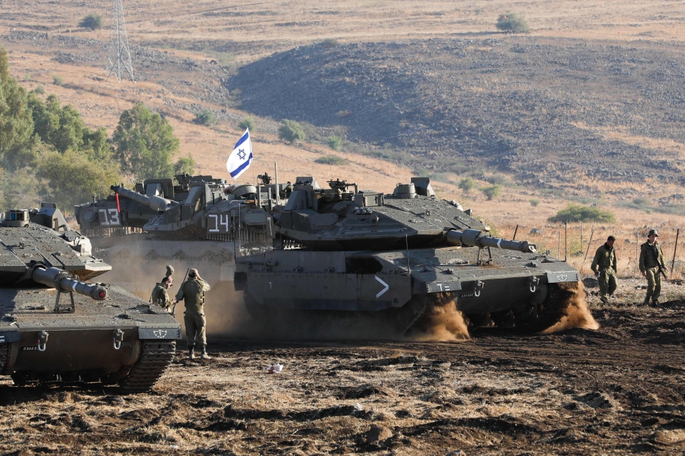 An Israeli Merkava tank in the north of Israel near the border with Lebanon. — AFP pic