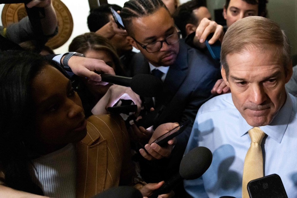 US lawmakers rejected hard-line conservative Jim Jordan’s bid for speaker of the House of Representatives in the first round of voting yesterday. — AFP pic