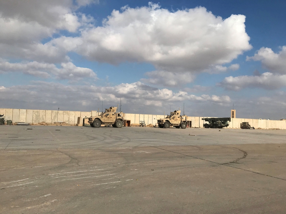 Military vehicles of U.S. soldiers are seen at the al-Asad air base in Anbar province, Iraq, January 13, 2020. — Reuters pic