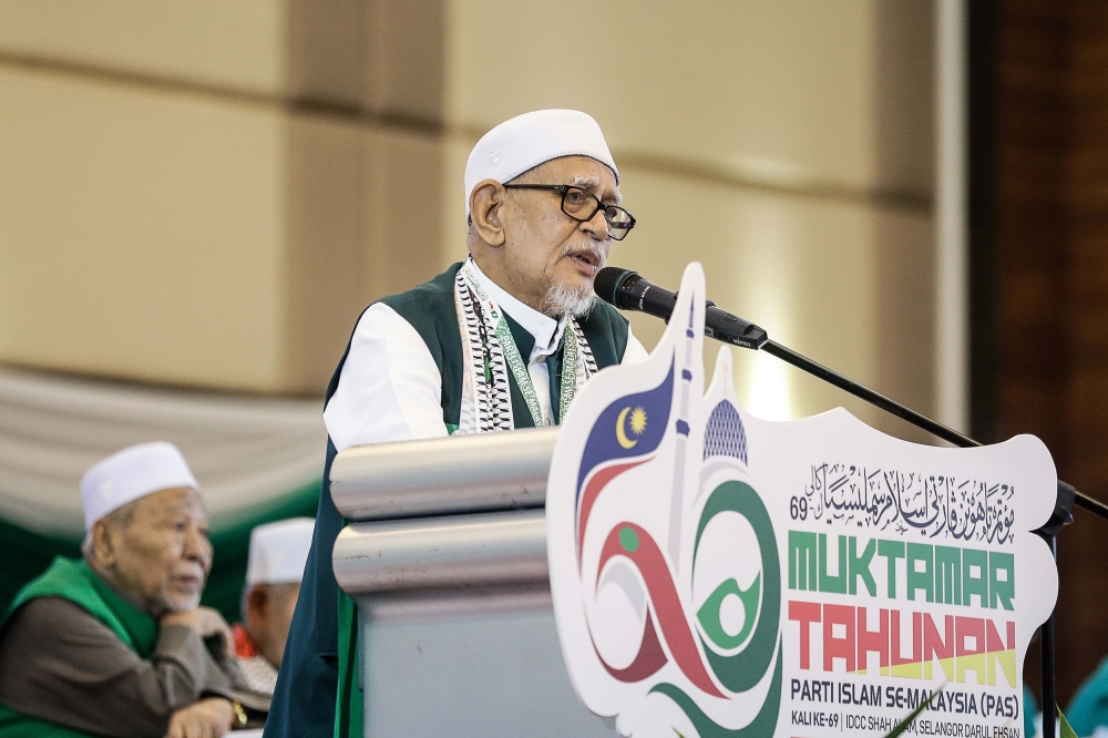 Tan Sri Abdul Hadi Awang has returned unopposed as PAS president for the 2023-2025 term. — Picture by Sayuti Zainudin