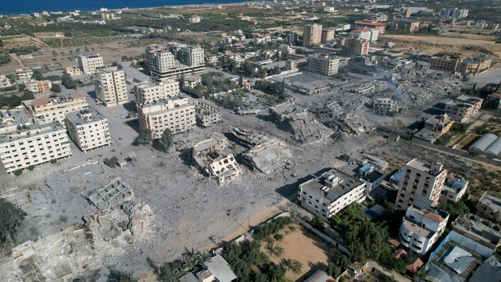 An aerial view of residential buildings destroyed in Israeli bombing in southern Gaza City. — Reuters pic