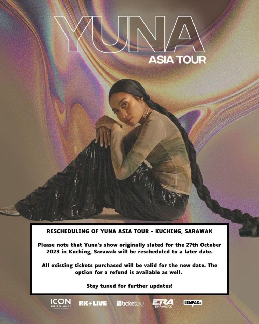 The photo posted by RK Liveasia informing of the concert’s rescheduling. — via The Borneo Post