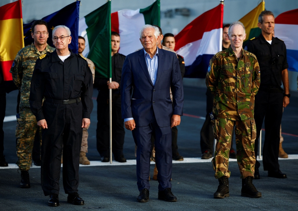 High Representative of the European Union for Foreign Affairs and Security Policy Josep Borrell poses at the assault ship-aircraft carrier LHD Juan Carlos I during Milex 23 military drill in Rota, Spain, October 17, 2023. — Reuters pic