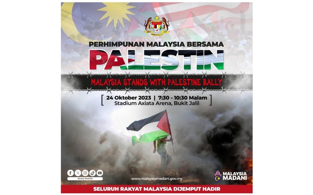 Muslim Youth Movement of Malaysia president Muhamad Faizal Abdul Aziz said the gathering is scheduled to begin with Maghrib prayers, followed by a hajat prayer led by Palestinian Qari and Imam, Shaykh Rami As-Sousi. — Picture via X/Bernamadotcom