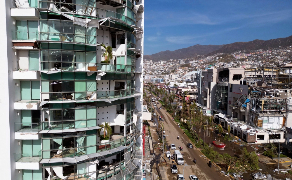 View of a building partially destroyed after the passage of Hurricane Otis in Acapulco, Guerrero State, Mexico, on October 26, 2023. — AFP pic