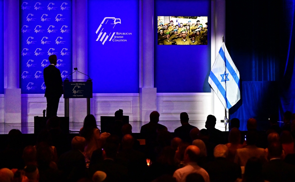 US Republican presidential hopefuls lined up yesterday to pledge unwavering support for Israel in its war on Hamas as they spoke at an annual gathering of influential Jewish donors. — AFP pic