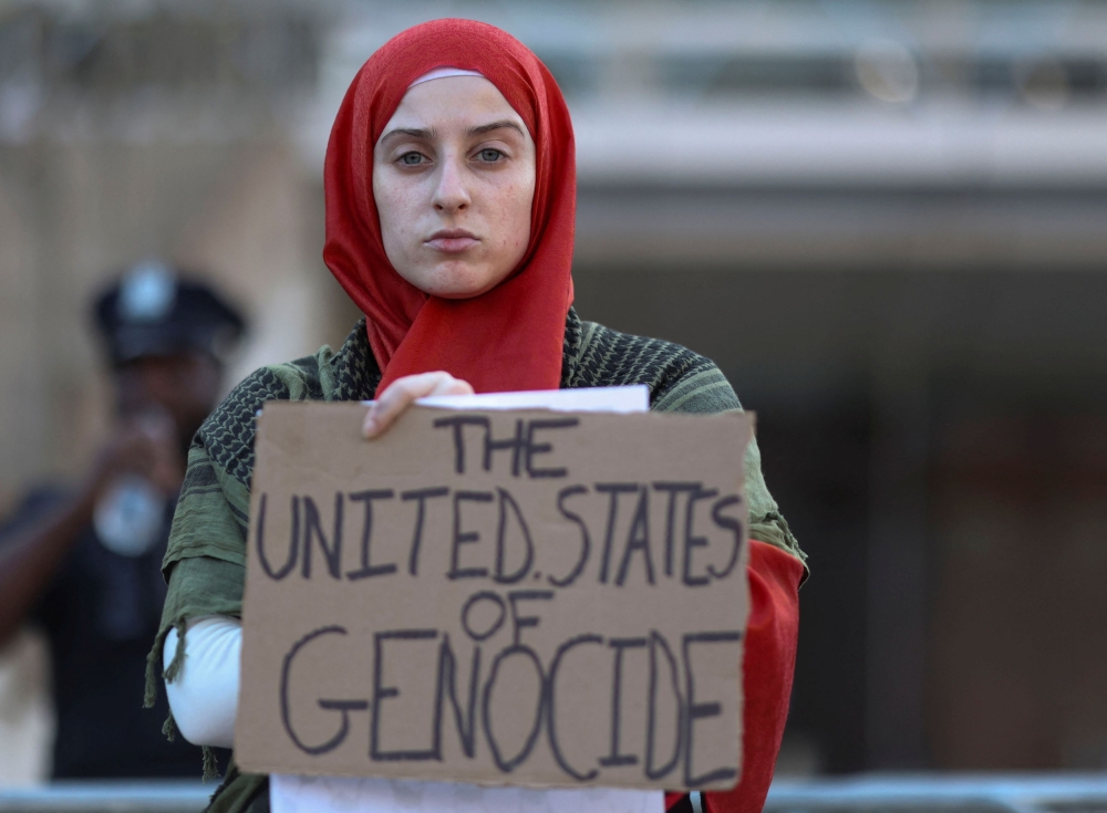 A demonstrator in New York. — AFP pic