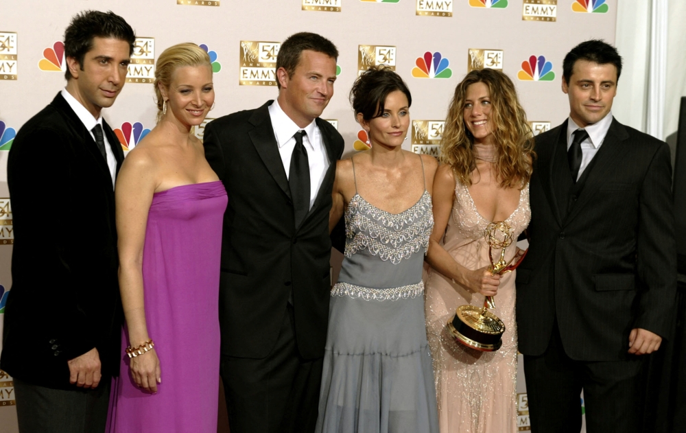 The cast of ‘Friends’ at the 54th annual Emmy Awards in Los Angeles September 22, 2002. — AFP file pic