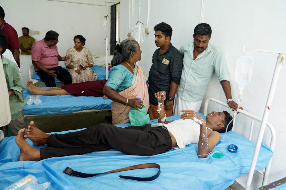 Victims recieve medical treatment at the Government Medical College hospital in Ernakulam after a series of explosion took place during a Jehovah Witnesses meeting at a convention centre in Kalamassery near the port city of Kochi on October 29, 2023. — AFP pic