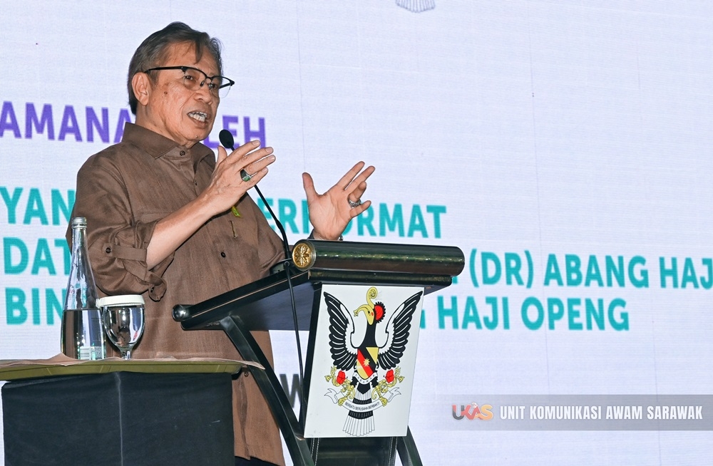 Sarawak Premier Tan Sri Abang Johari Openg speaks at the opening of Bintulu MRSM campus November 1, 2023. — Picture courtesy of the Sarawak Public Communication Unit 