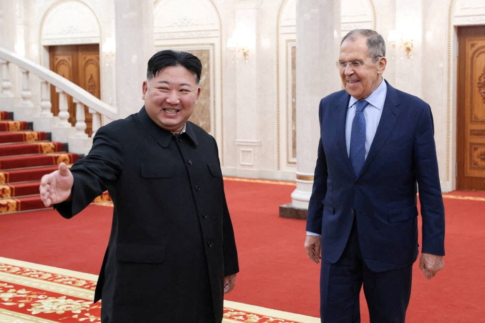 North Korean leader Kim Jong-un welcomes Russian Foreign Minister Sergei Lavrov during a meeting in Pyongyang in this file photo taken on October 19, 2023. — Russian Foreign Ministry handout pic via Reuters