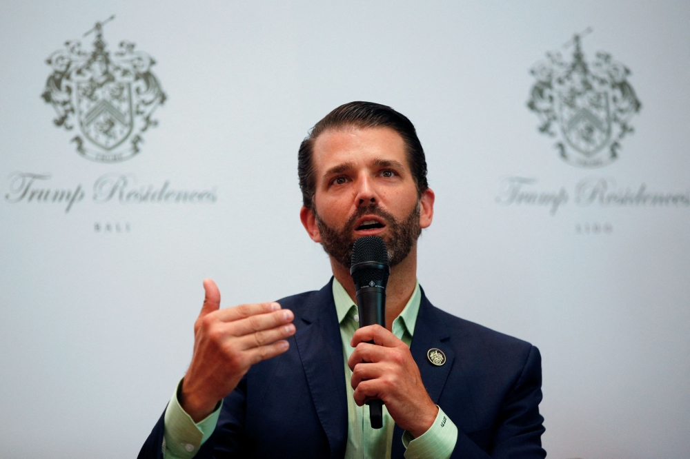 Executive Vice President of The Trump Organisation Donald J. Trump Jr gestures as he speaks during a news conference with Chairman of MNC Group, Hary Tanoesoedibjo (not pictured) following pre-launch of the Trump Residences in Jakarta August 13, 2019. — Reuters pic