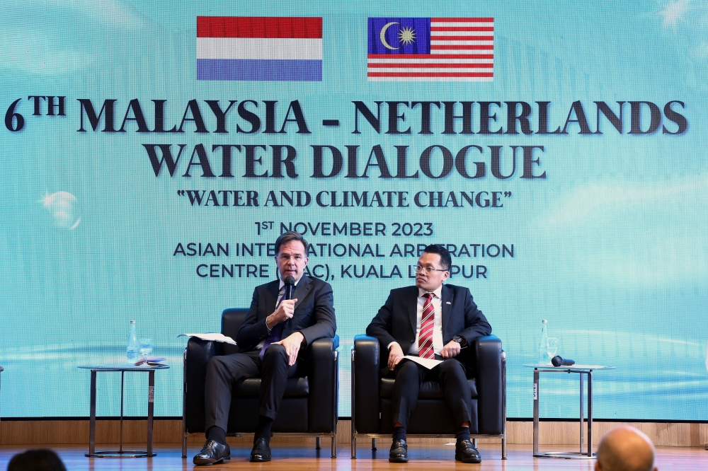The Netherlands Prime Minister Mark Rutte and Natural Resources, Environment and Climate Change Minister Nik Nazmi Nik Ahmad at the 6th Malaysia-Netherlands Water Dialogue at Asian International Arbitration Centre, Kuala Lumpur, November 1, 2023. — Bernama pic 