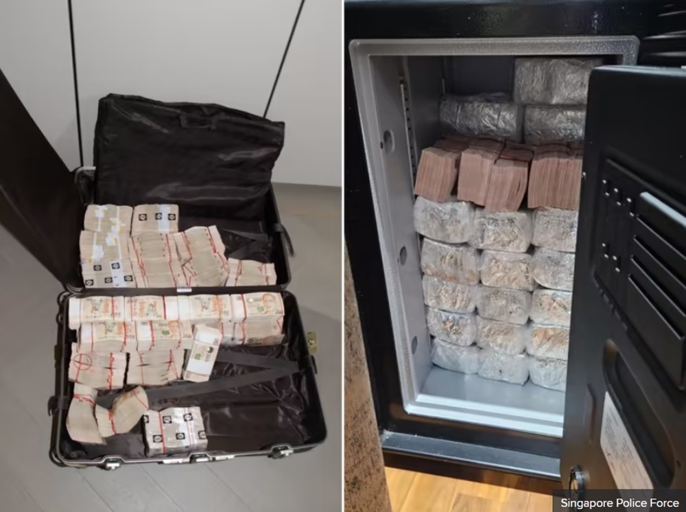 Photos of cash that was seized by the police on August 15, 2023. — Picture courtesy of Singapore Police Force