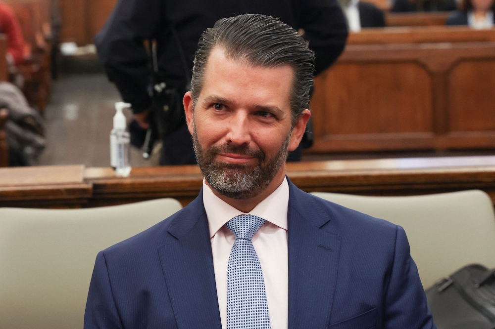 Former US President Donald Trump’s son and co-defendant, Donald Trump Jr attends the Trump Organisation civil fraud trial, in New York State Supreme Court in the Manhattan borough of New York City November 2, 2023. — Shannon Stapleton/Pool/Reuters pic