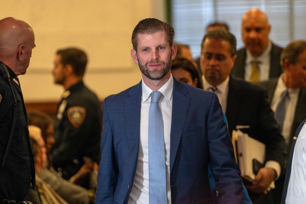  Eric Trump steps out for a lunch break during his testimony at former President Donald Trump's civil fraud trial on November 2, 2023 in New York City. — David Dee Delgado/Getty Images/AFP pic