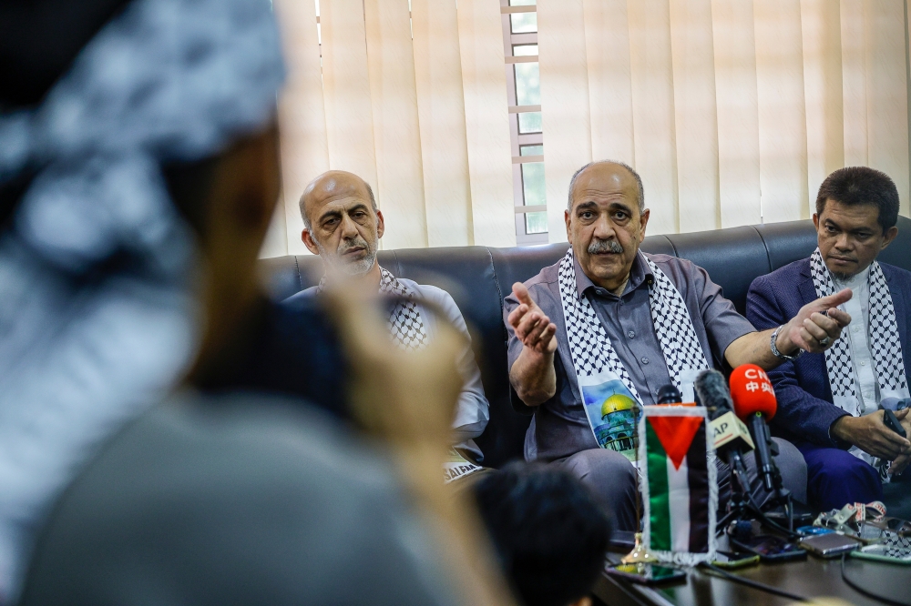 Palestinian Ambassador to Malaysia Walid Abu Ali speaks at a press conference at the Palestinian Embassy in Kuala Lumpur, November 3, 2023. — Bernama pic  