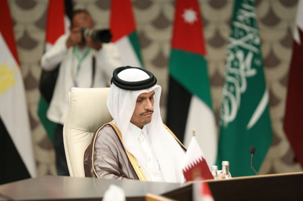 Qatar’s Prime Minister and Foreign Minister Mohammed bin Abdulrahman Al Thani attends a meeting in Amman, Jordan November 4, 2023. — Reuters pic