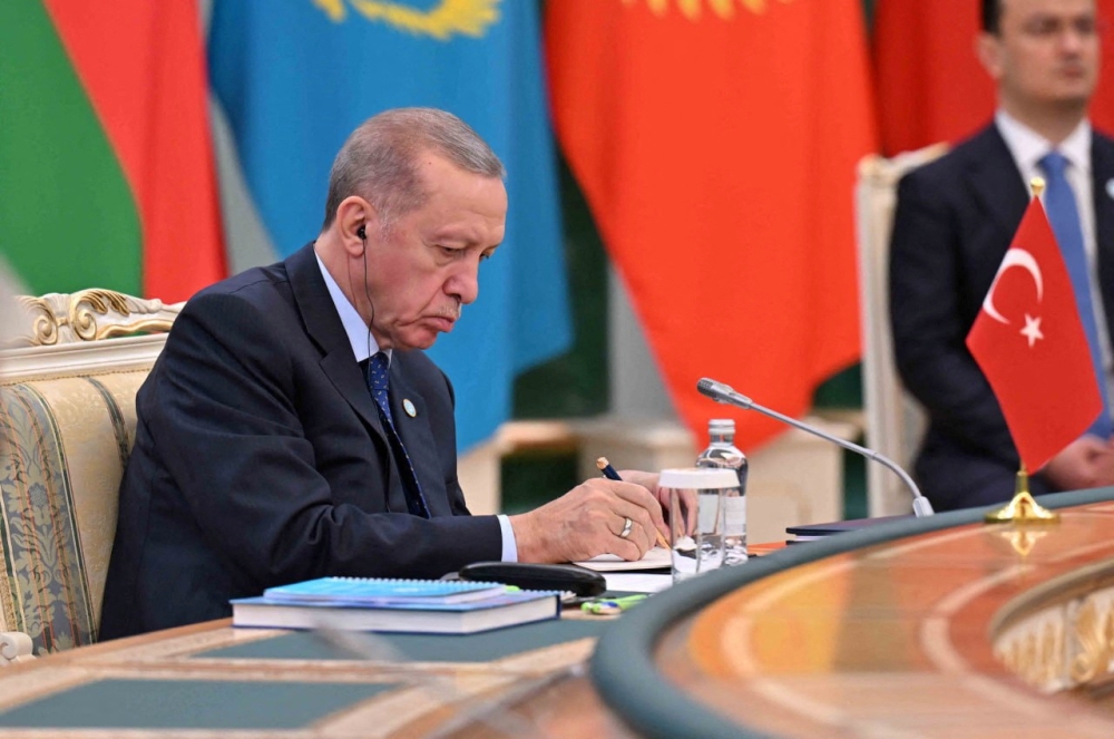 Turkey’s President Tayyip Erdogan attends the Meeting of the Council of Heads of State of the Organization of Turkic States in Astana, Kazakhstan, November 3, 2023. — Reuters pic