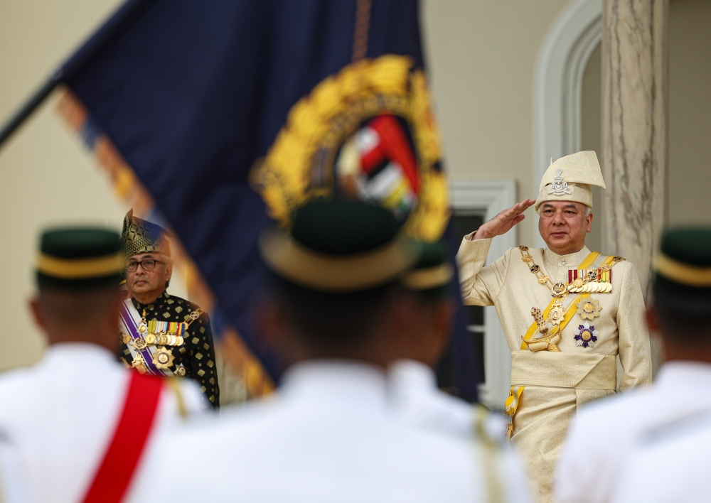 Sultan of Perak Sultan Nazrin Shah at the investiture ceremony in conjunction with his 67th birthday celebration at Istana Iskandariah. — Bernama pic