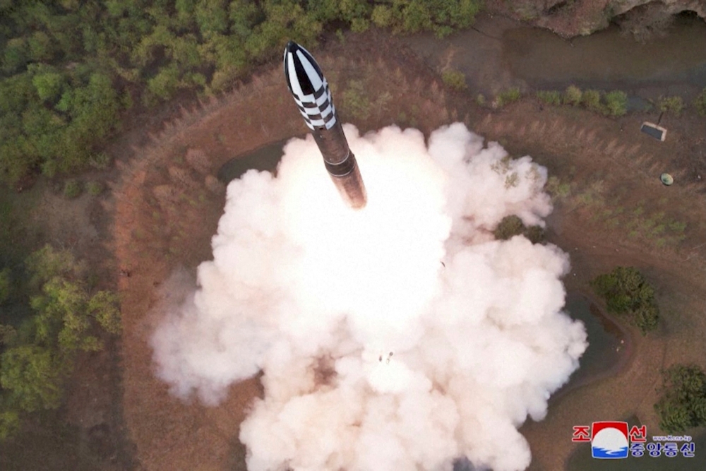 A view of the test launch of a new solid-fuel intercontinental ballistic missile (ICBM) Hwasong–18 at an undisclosed location.  in this still image of a photo used in a video released by North Korea's Korean Central News Agency (KCNA) April 14, 2023. — Reuters pic/KCNA